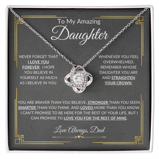 To My Daughter - Never Forget - Love Knot Necklace