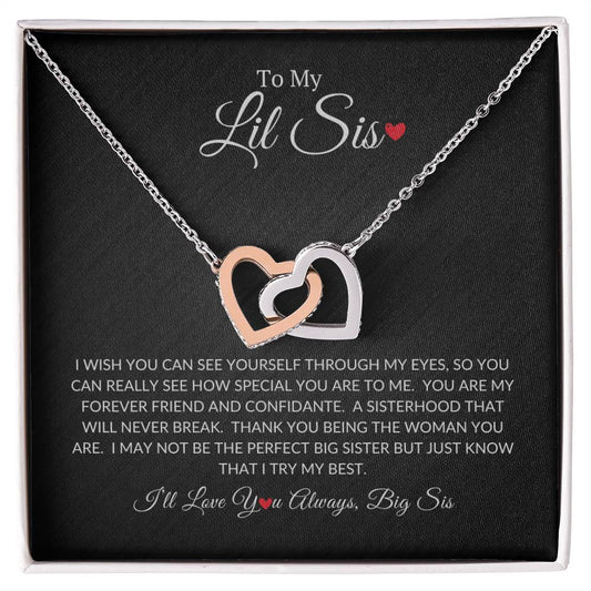 To My Lil Sis - Interlocking Hearts Necklace